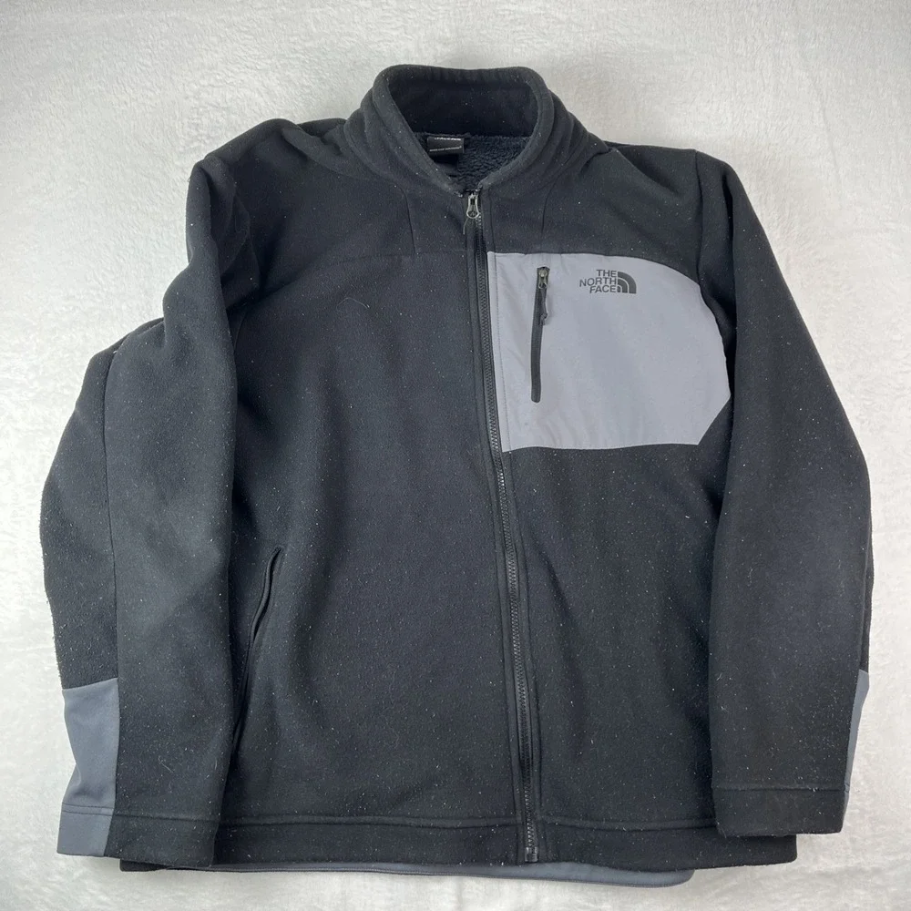 The North Face Fleece Jacket Mens XL Black Fleece Lined Logo Mock Neck Full Zip